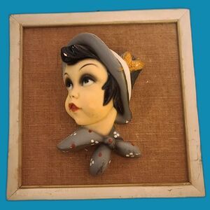 Vintage 1950's Sarem Chalkware 3D Art Framed Girl Made in Italy Rare #250